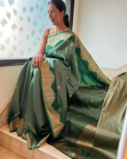Emerald green silk Kanjeevaram saree