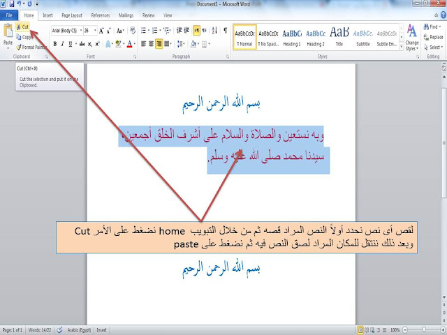 النسخ والقص واللصق copy ,cut and paste ولوحة حافظة الأوفيس Office Clipboard Pane فى الوورد Microsoft word