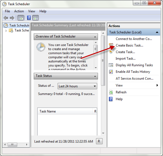 task scheduler create task Cara Membuat Windows 7 Startup Dan Shutdown Terjadwal