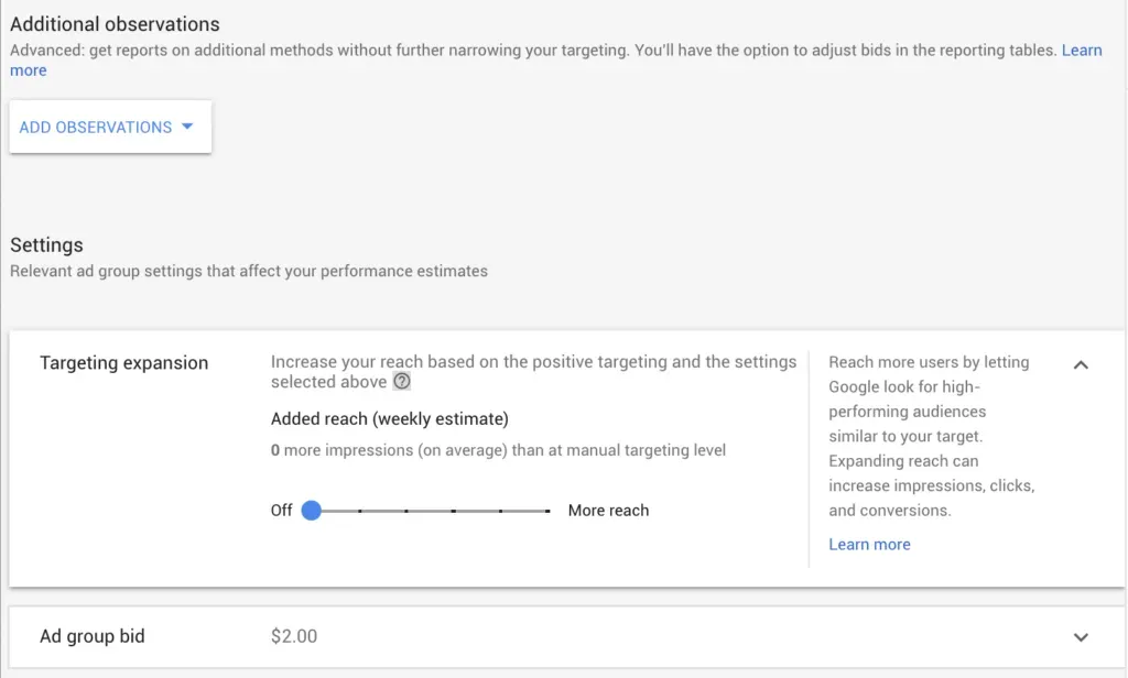 Google Ads turn off the targeting