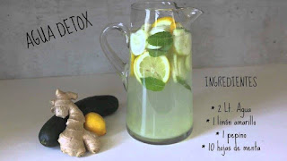 Agua detox limón, jengibre y pepino