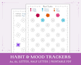 A floral habit and mood tracker, with both a hydrangea and petunia design.