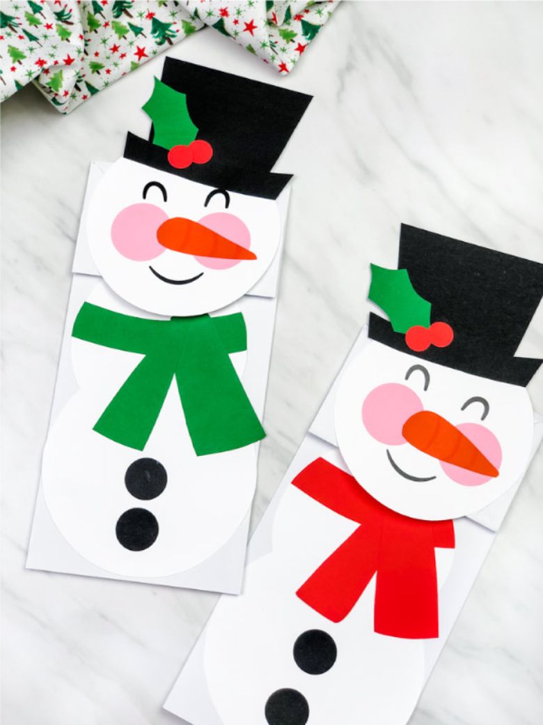 Paper bag snowman puppet - snowman craft ideas