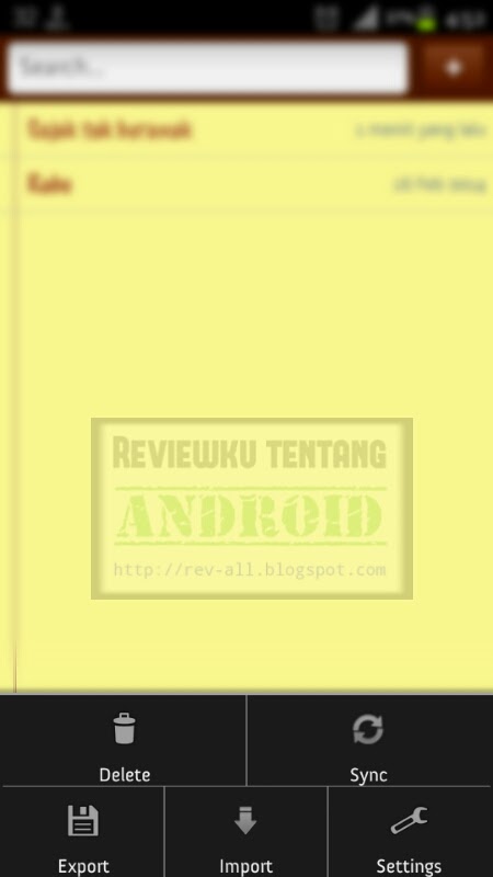 Menu Simply note versi 1.4.3 - aplikasi Android untuk menulis catatan disertai dengan widget (ulasan oleh rev-all.blogspot.com)