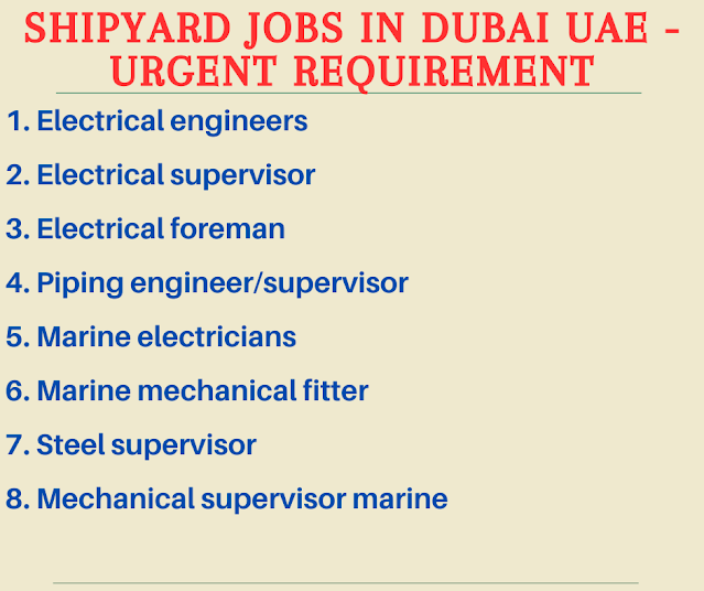 Shipyard jobs in Dubai UAE - Urgent Requirement