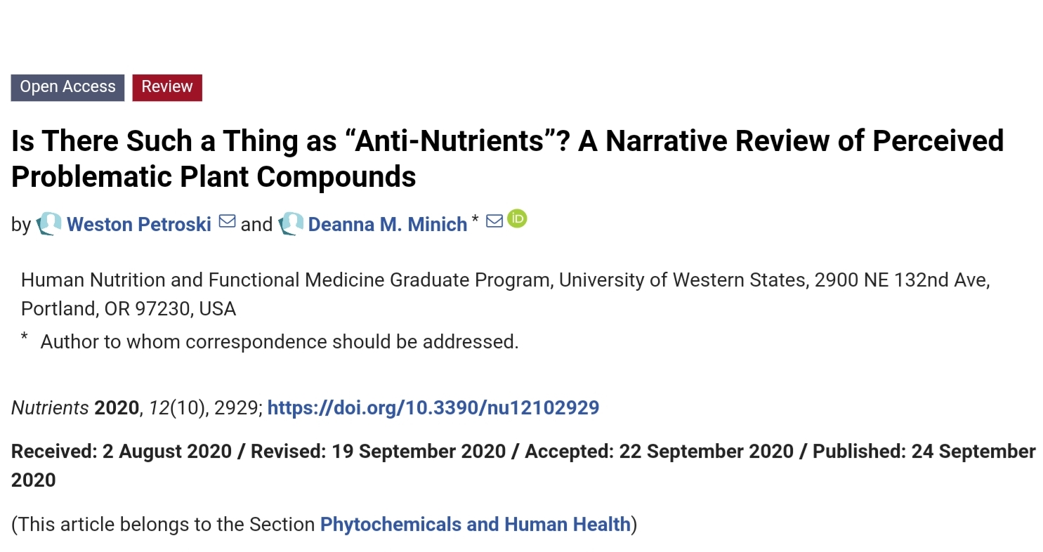 Is There Such a Thing as “Anti-Nutrients”? A Narrative Review of Perceived Problematic Plant Compounds