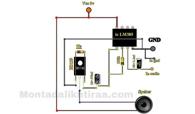 دائرة مكبر صوت بإستعمال ic Lm385