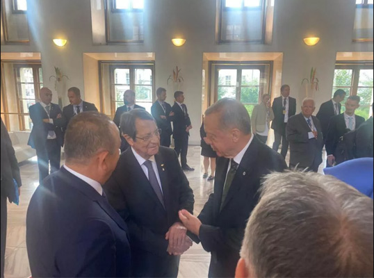 Tayyip Erdoğan pictured with the president of south Cyprus Nikos Anastasiadis in Prague