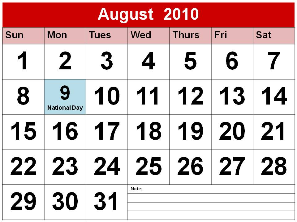 august 2011 holidays. BIG FONTS August 2010