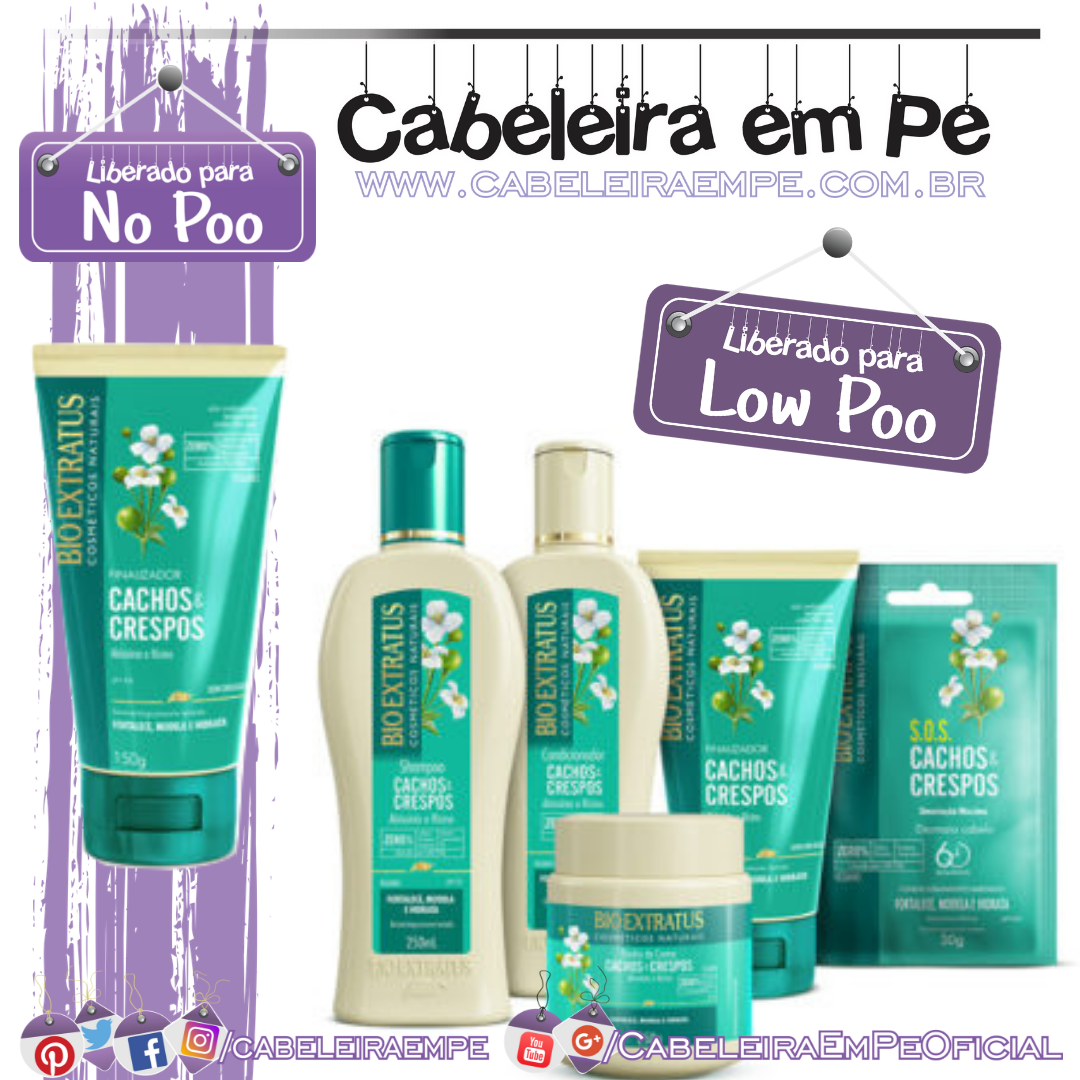 Shampoo, Condicionador, Banho de Creme, Dose SOS (Liberados para Low Poo) e Finalizador (No Poo) Cachos e Crespos - Bio Extratus