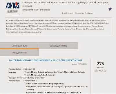 Lowongan resmi PT Advics Manufacturing Indonesia