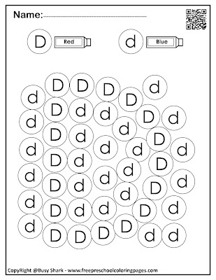 Letter D dot markers free preschool coloring pages ,learn alphabet ABC for toddlers