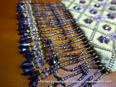 Fringe detail on beaded silk purse. (Rare Vintage by Liz Vickery, Inspirations, bead embroidered purse)