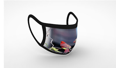 This is a screen-shot featuring a 3D view my face mask that is called "Cardinal Love 3." It is available via Fine Art America. Details can be found within one of their web-pages @ https://pixels.com/featured/cardinal-love-3-patricia-youngquist.html?product=face-mask-flat