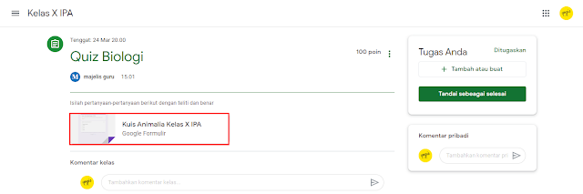 Cara Menjawab Tugas Kuis di Google Classroom