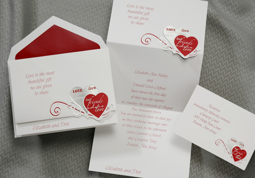 Our Claret and White Best Friends Hearts Wedding Invitations are the perfect