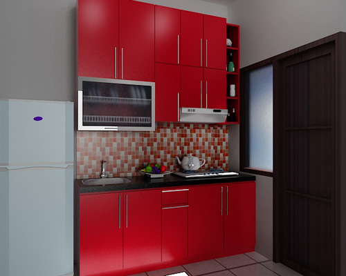 Contoh desain dapur warna merah