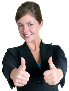 Caucasian female with thumbs up