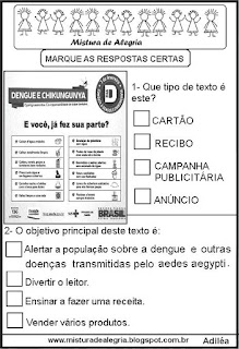 Atividades sobre o cartaz da dengue