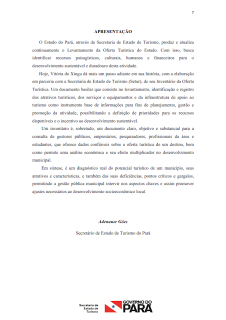 INVENTÁRIO DA OFERTA TURÍSTICA DO MUNICÍPIO DE VITÓRIA DO XINGU - 2015 - Pará - Brasil