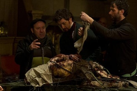 Director McGuigan and James McAvoy in Victor Frankenstein