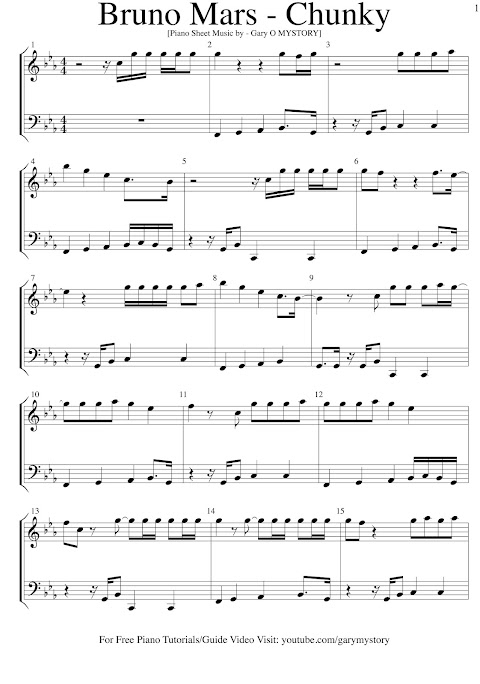 Bruno Mars  Chunky FREE PIANO SHEET MUSIC (Easy Piano 