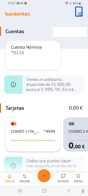 app bankinter donde el foco esta en el botón personalizar