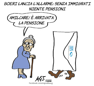 boeri, inps, immigrati, pensioni, vignetta, satira