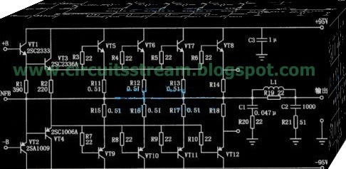 500W Audio Power Amplifier Circuit Diagram with Transistor