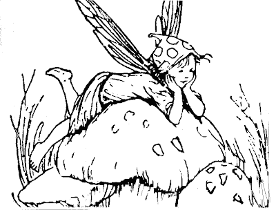 Fairy Coloring Pages on Is An Old Fashioned Coloring Picture Of A Fairy Sitting On Toadstool