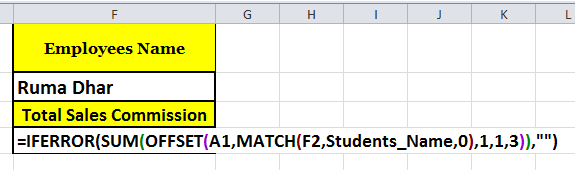 How to use the Excel Function combined with Sum _Offset and Match