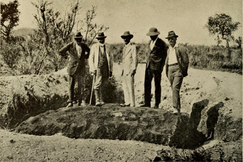 The Hoba meteorite was discovered in 1920 by the land owner, Jacobus Hermanus Brits, encountered the object while ploughing one of his fields with an ox. During this task, he heard a loud metallic scratching sound and the plough came to an abrupt halt. The obstruction was excavated, identified as a meteorite.