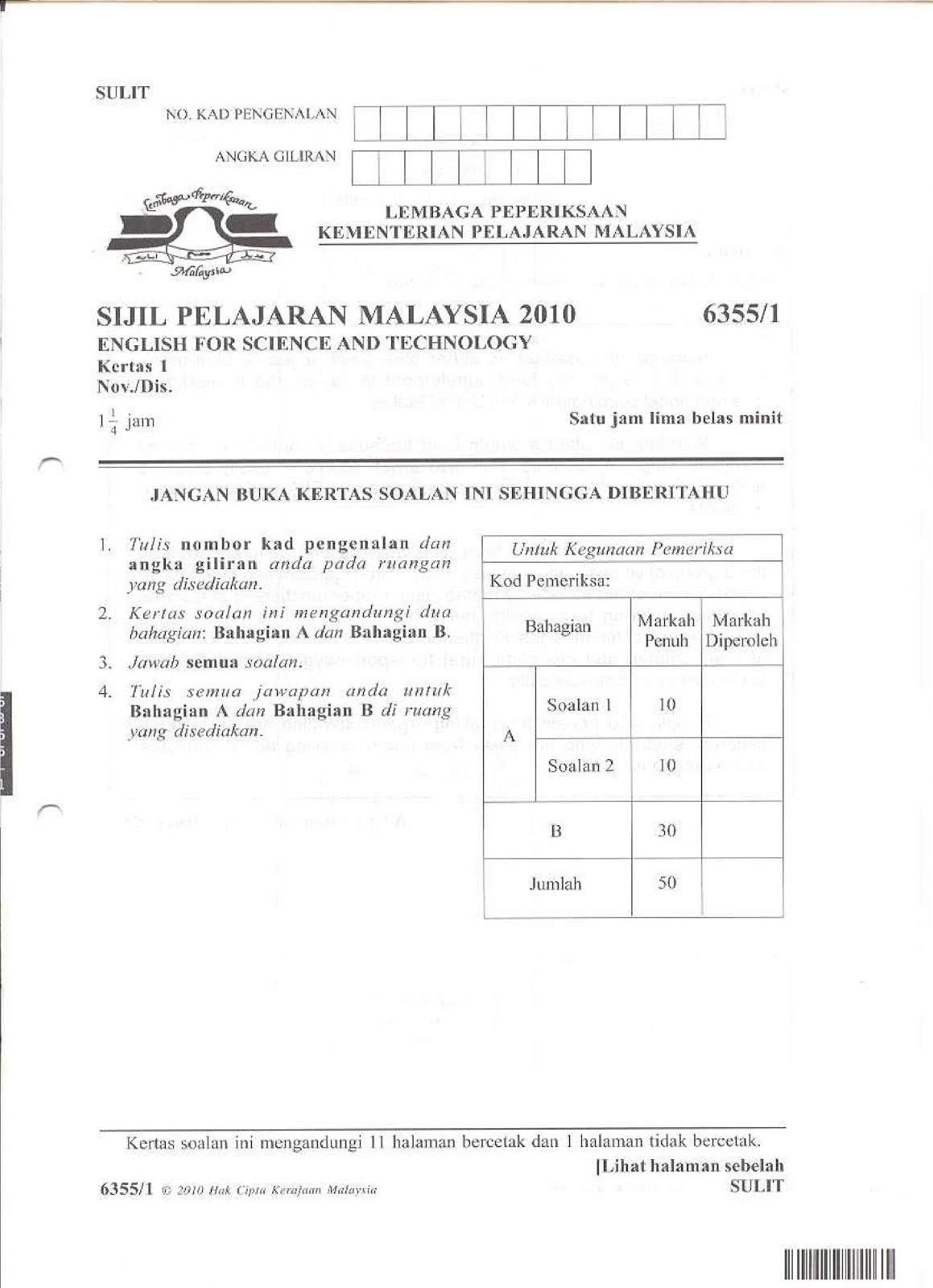 SPM PAST YEAR QUESTION 2010 SOALAN LEPASAN 2010 ( ENGLISH 