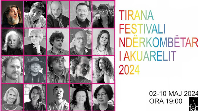 Banner of Tirana Municipality where you can see the photos of different painters from all over the world who will participate in this festival
