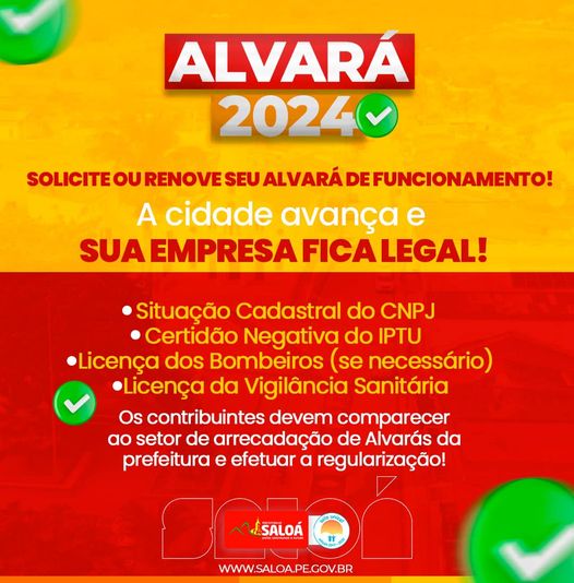 Saloá: Já emitiu seu Alvará de Funcionamento 2024?