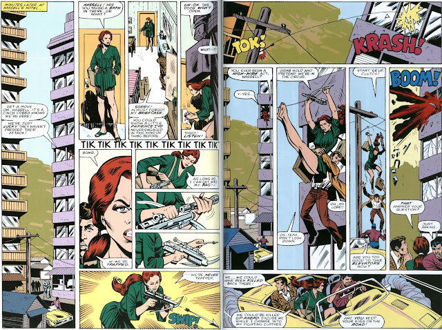 Nice stems, Scarlett. The crossbow-wielding hottie takes center stage in G.I. Joe #9 by Steven Grant and Mike Vosburg, with letters by Janice Chiang.