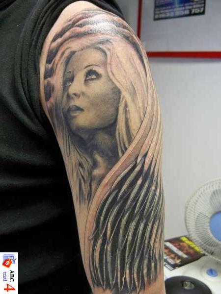 Head Angel Women Tattoos Desaign On Arm