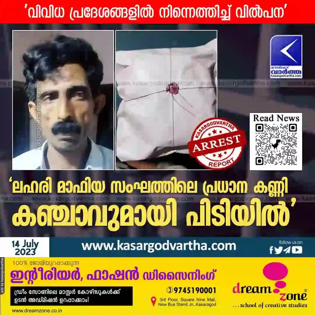 News, Cheruvathur, Kasaragod, Kerala, Kerala Excise, Crime, Arrest, Man arrested with cannabis.