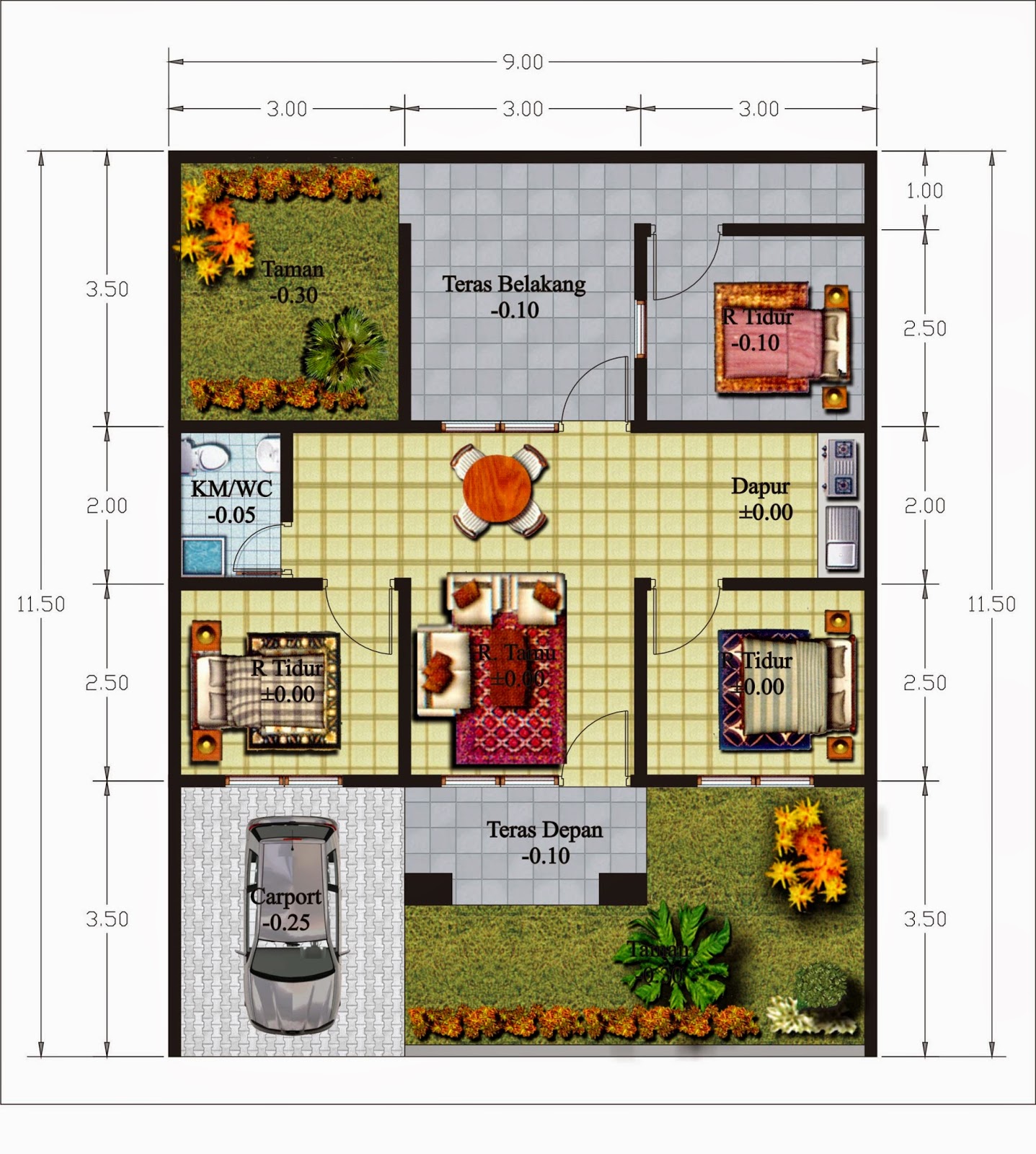  Denah  Rumah  Minimalis 1 Lantai Ukuran  10 X 15  Desain 