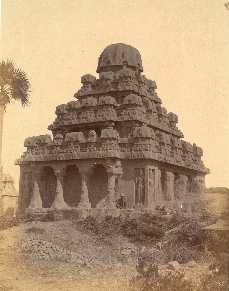 General view from the south-west of the Dharmaraja Ratha, Mamallapuram, Tamil Nadu - c.1885