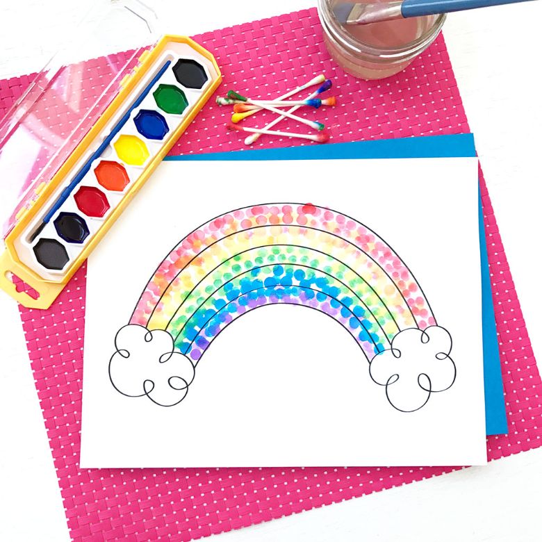 Rainbow art - easy pointillism for kids