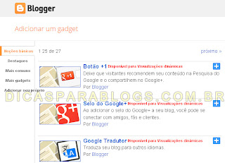 colocar widgets e gadgets para blogger