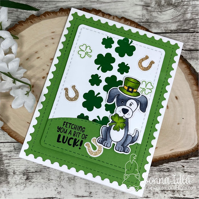D Idlet, Newtons Nook Designs, Lucky Dog Stamp Set, Lucky Dog Die Set, Newton's Lucky Clover Stamp Set, Newton's Lucky Clover Die Set, Shamrocks Hot Foil Plate Hot Foiling, Happy St. Patrick's Day card,