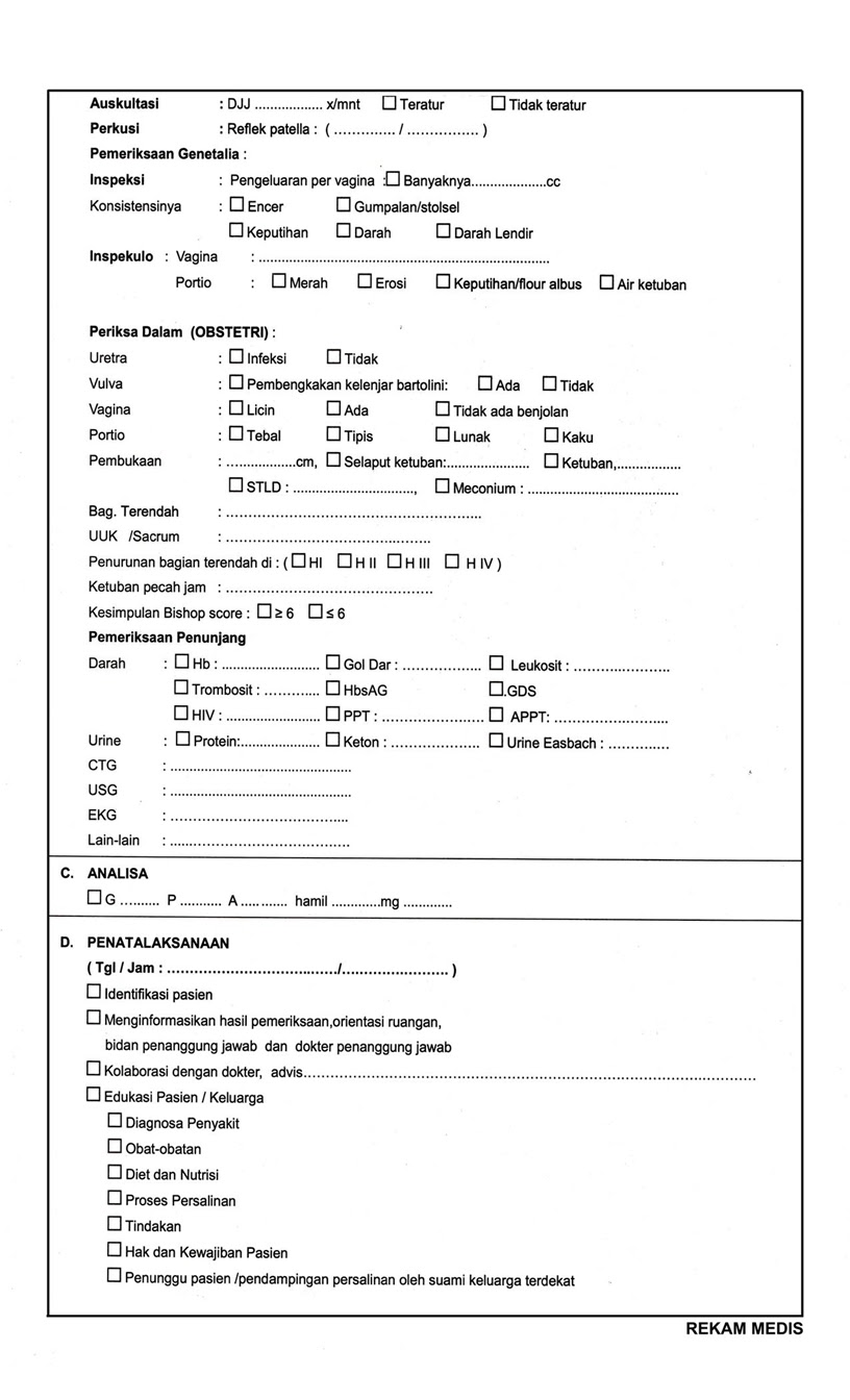 CONTOH FORMAT REKAM MEDIS KEBIDANAN : ASSESMEN KHUSUS 