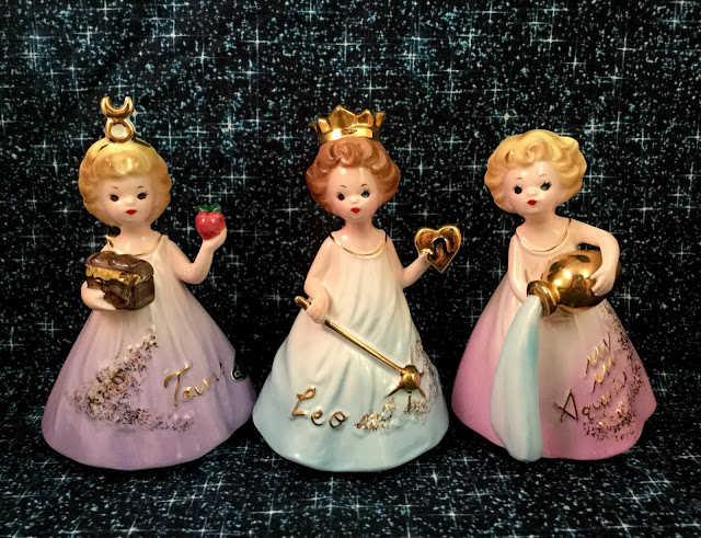 Vintage Josef Originals figurines figurine set Zodiac Girls series astrology astrological horoscope Taurus Leo Aquarius