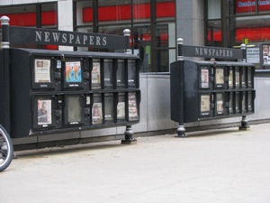 Large newspaper and magazine distribution boxes