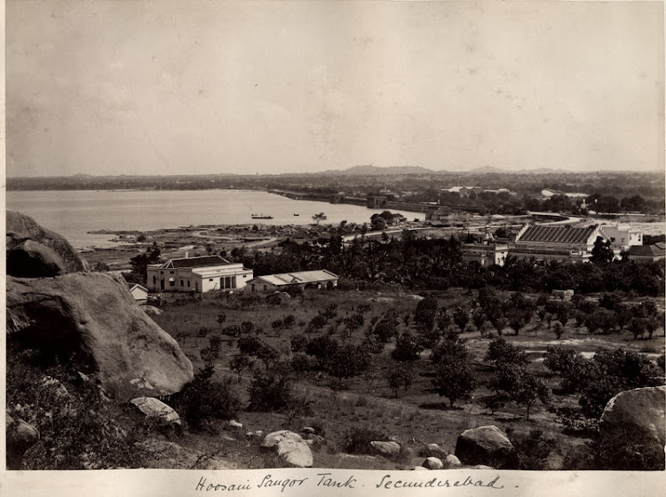 Hussain Sagar Lake in Hyderabad, Andhra Pradesh - c1880's