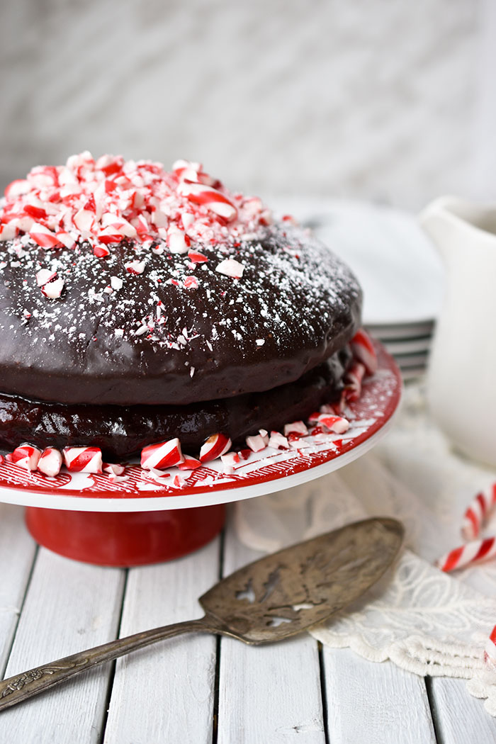 Simple Candy Cane Chocolate Cake With Fudge Icing (vegan recipe)