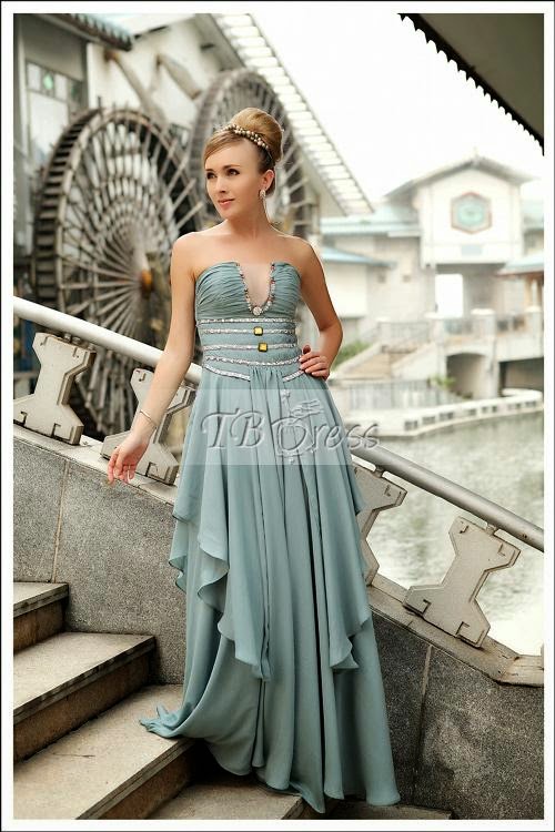 A-Line Strapless Floor-length Beading Prom Dresses