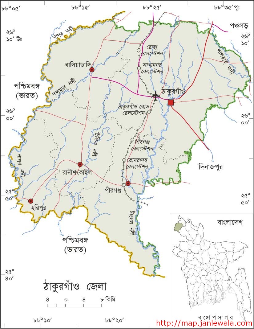 ঠাকুরগাঁও জেলা মানচিত্র, রংপুর বিভাগ, বাংলাদেশ